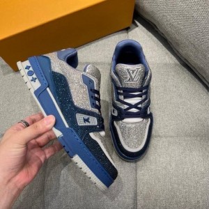 Louis Vuitton Crystal Covered LV Trainer Blue fixed no cd