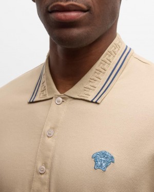 Versace Couture Beige Designer Imported Polo T-Shirt