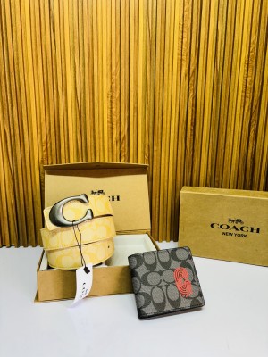63 COAC.H PRINTED PREMIUM QUALITY BELT WALLET COMBO WITH BOX 