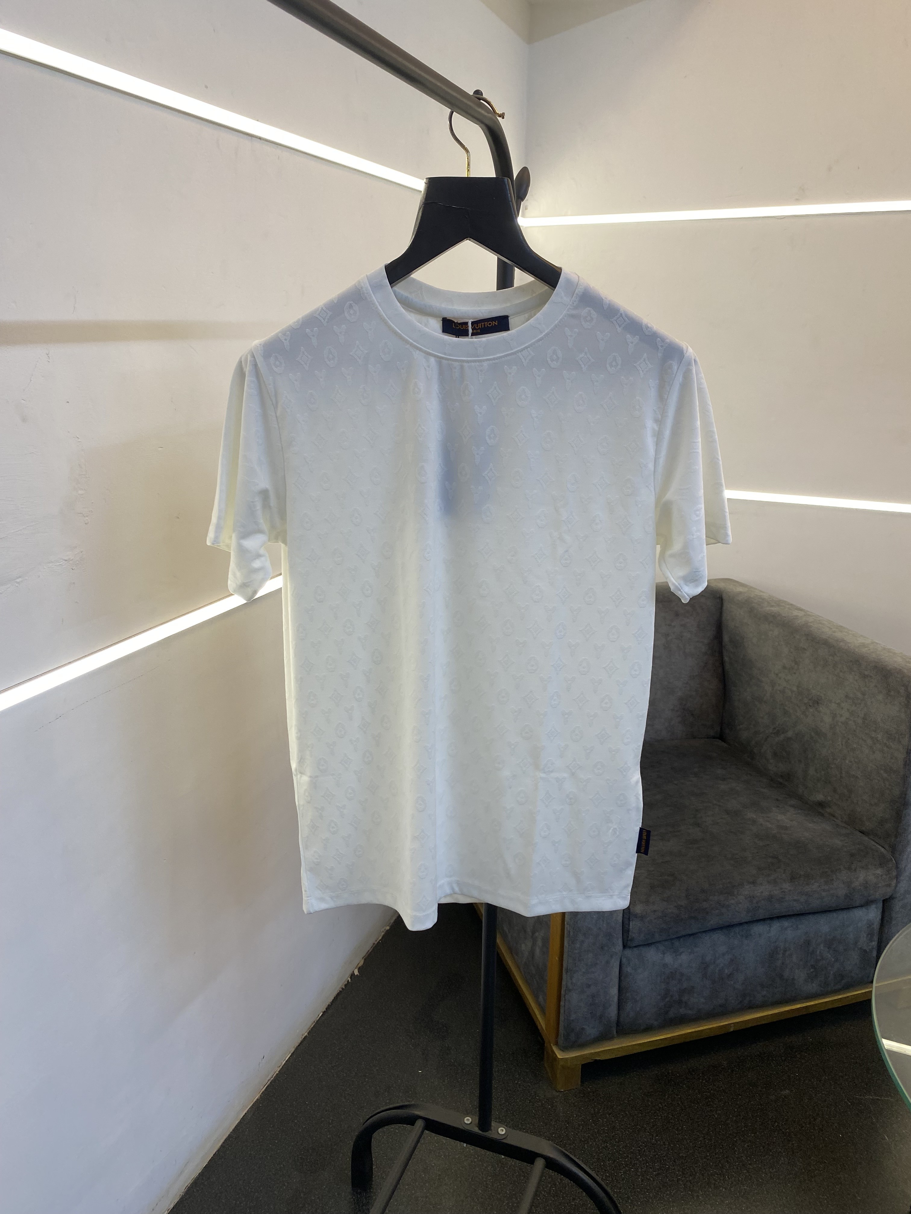 Louisvuitton laser cut monogram round neck tshirt white sale