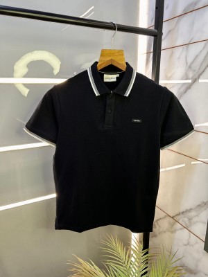 Sale Calvin_Klein Black Collar Neck Premium Polo T-shirt F2030-BL