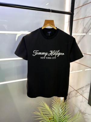 Sale Tommy_Hilfiger Black Premium Round Neck Printed T-shirt F2350-BL