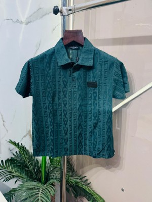 Sale.BALMAIN.IMPORTED.ALL.OVER.SELF.THUNDERED.FABRIC.FRONT.METAL.LOGO.PLATE.VERY.PREMIUM.POLO.NECK.TSHIRT.