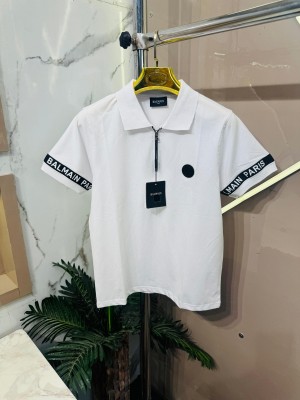 Sale.BALMAIN.PARIS.IMPORTED.FRONT.METAL.LOGO.PLATE.GEL.TAPE.ON.SLEEVES.VERY.PREMIUM.HALF.ZIPPER.POLO.TSHIRT