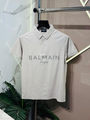 Sale.BALMAIN.LONDON.IMPORTED.FRONT.PRINTED.PREMIUM.BRAND.SERIES.COTTON.LYCRA.FABRIC.POLO.NECK.TSHIRT.