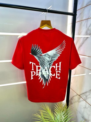 Sale H & M Eagle Edition Back Printed Drop Shoulder Red Premium Round Neck T-shirt F2371-RE