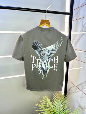 Sale H & M Eagle Edition Back Printed Drop Shoulder Dark Grey Premium Round Neck T-shirt F2371-GY