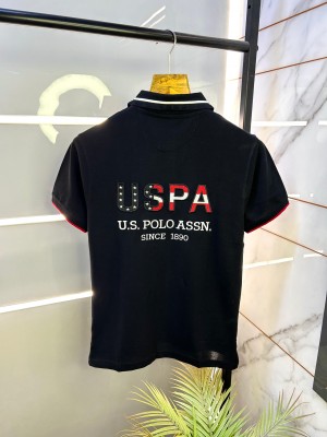 Us Polo Black Back Print Premium Collar Neck T-shirt F2306-BL