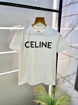 Celine White Premium Round Neck Printed T-shirt F2406-WH