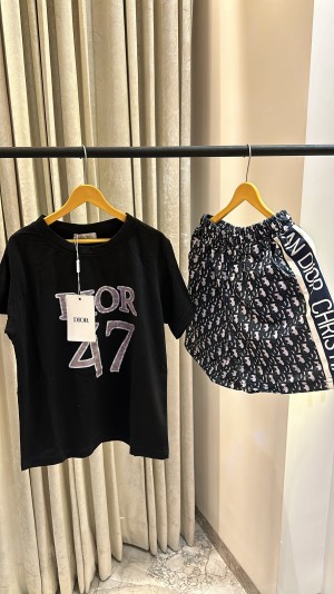 CHRISTIAN DIIOR LOGO MONOGRAM PRINT  PREMIUM SHORTS TSHIRT SUMMER WEAR FOR KIDS
