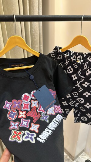 LV LOGO PRINT PREMIUM Black  SHORTS TSHIRT SUMMER WEAR FOR KIDS