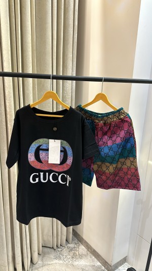 GUCC_I LOGO PRINT PREMIUM BLACK SHORTS TSHIRT SUMMER WEAR FOR KIDS