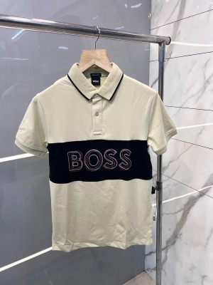 Hugo Bos s Beige Emboss Printed Logo With 240Gsm Interlock Cotton Lycra Fabric Polo (645)