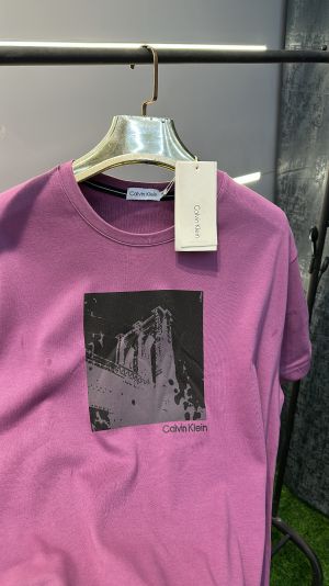 CK LOGO PRINT PREMIUM PURPLE HALF SLEEVES OVERSIZED TSHIRT