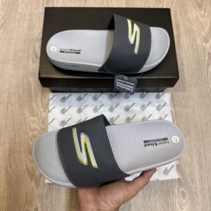 Skec hers Hyper Burst Slides Grey Yellow S logo