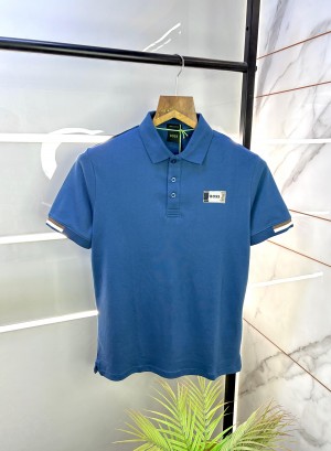 Sale Hugo_Boss Blue Premium Collar Neck Polo T-shirt F1903-BU