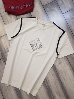 Arman i Exchange Premium Round Neck T shirt Shoulder Stripes Design With Printed Design Beige 2327