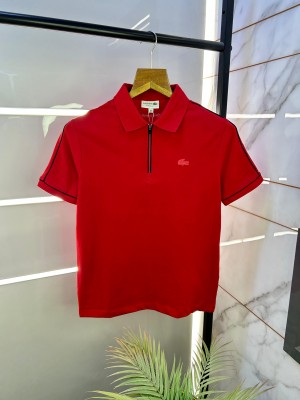 Sale Lacost e Red Zipper Polo Premium Collar Neck T-shirt F2497-RE