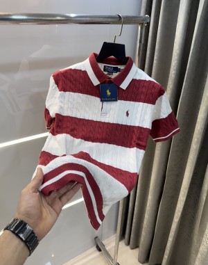 Ralph  Lauren Rust Stripes Premium Knitted Polo T-Shirt