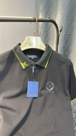 LV LOGO EMBOSSED PREMIUM BLACK POLO TSHIRT