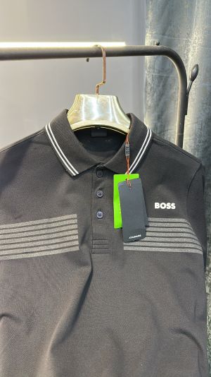 HUGO_BOSS LOGO PATCH PREMIUM HALF SLEEVES BLACK POLO TSHIRT