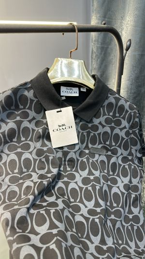 COAC_H LOGO MONOGRAM PRINT PREMIUM BLACK POLO TSHIRT
