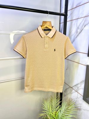 Ralph_Lauren Polo Imported Knitted Beige Premium Collar Neck T-shirt F2514-BE