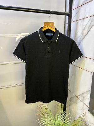 Ralph_Lauren Polo Black Imported Knitted Premium Collar T-shirt F2489-BL