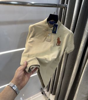 Ralph  Lauren Beige Embroidery Premium Polo T-Shirt