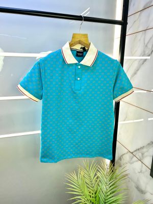Gucc i Sky Imported Monogram Polo Neck Premium Collar T-shirt F2540-SK