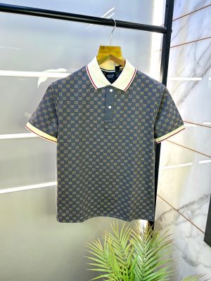 Gucc i Grey Imported Monogram Polo Neck Premium Collar T-shirt F2540-GY