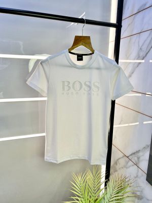Hugo_Boss Embossed Print White Premium Round Neck T-shirt F2490-WH