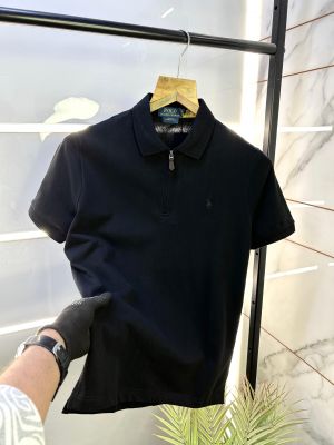 Ralph_Lauren Polo Zipper Black Premium Collar Neck T-shirt F2569-BL