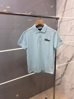 Tomm y Hilfiger Sky Blue Highlighter Print Logo Premium Polo T-shirt SALE OFFER  (841)