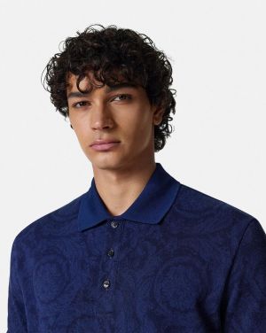 Versace Couture Blue Floral Imported Polo T-Shirt
