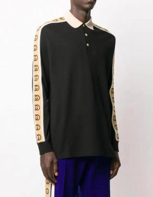 Gucc i Black Full Sleeves Polo Neck Premium Collar T-shirt BLK-S-2089