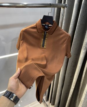 Hugo  Boss Brown Zip Premium Polo T-Shirt
