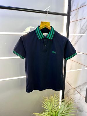 Lacost e Embroidery Logo Navy Polo Premium Collar Neck T-shirt F2586-NY
