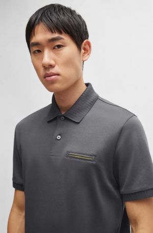 Hugo  Boss Grey Pocket Look Premium Polo T-Shirt