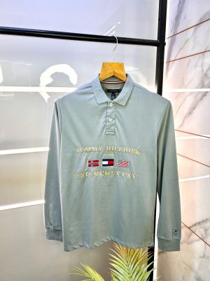 Tommy_Hilfiger Grey Full Sleeves Polo Neck Premium Collar T-shirt GREY-M-F2017