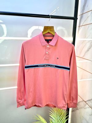 Tommy_Hilfiger Full Sleeves Pink Polo Neck Premium Collar T-shirt PINK-M-F2017