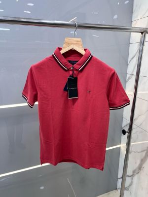 Tomm y Hilfiger Red Collar Design with Highlighter Print Logo Premium Polo T-shirt (123)