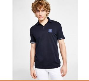 Arman i Exchange Navy Blue Premium Imported 240 GSM Interlock Cotton Lycra Fabric Polo T Shirt with Patch Logo 714