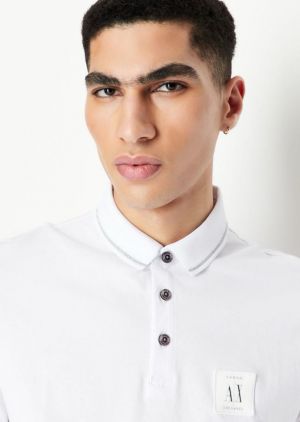 Arman i Exchange White Premium Imported 240 GSM Interlock Cotton Lycra Fabric Polo T Shirt with Patch Logo 715