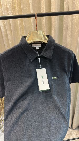 LACOST_E LOGO PATCHED PREMIUM HALF SLEEVES BLACK POLO TSHIRT