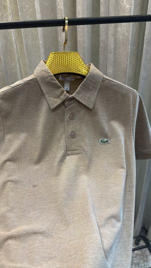 LACOST_E LOGO PATCHED PREMIUM HALF SLEEVES LIGHT BROWN POLO TSHIRT
