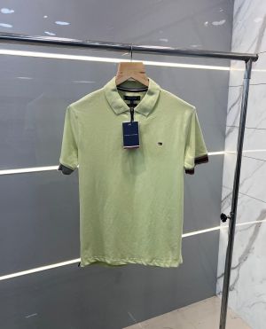 Tomm_y Hilfiger Premium Imported 240 GSM Interlock Cotton Lycra Fabric Polo Tshirt Zip Style Green sale offer (667)