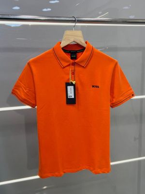 Hug_o Bos_s Premium Imported 240 GSM Interlock Cotton Lycra Fabric Polo T-shirt with Embroidered Logo orange SALE offer [502]