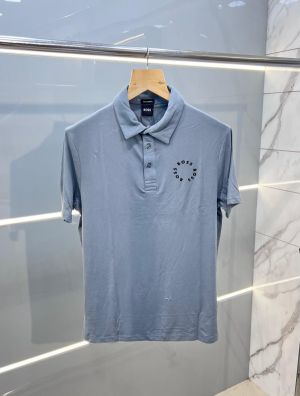 Hugo_Boss Premium Imported 240 GSM Interlock Cotton Lycra Fabric Polo T-shirt with Emboss Logo Gray SALE OFFER (210)