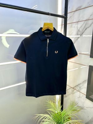 Fred Perry Navy Zipper Polo Premium Collar Neck T-shirt F2650-NY